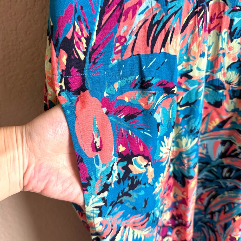 Soft Surroundings Florence Boho Tropical Shirt Dress Embroidered Beaded Tassel L - Picture 6 of 12